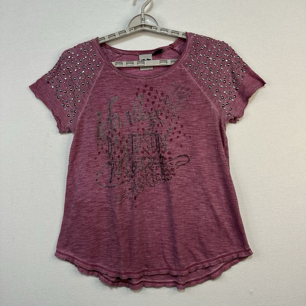 Harley Davidson Women's Large Short Sleeve‎ Shirt Rhinestones Motorcycle Babe